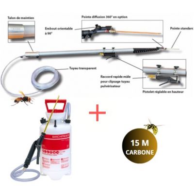LANCE TÉLESCOPIQUE CARBONE GUÊPES FRELONS 15M + DR5 BIRCHMEIER